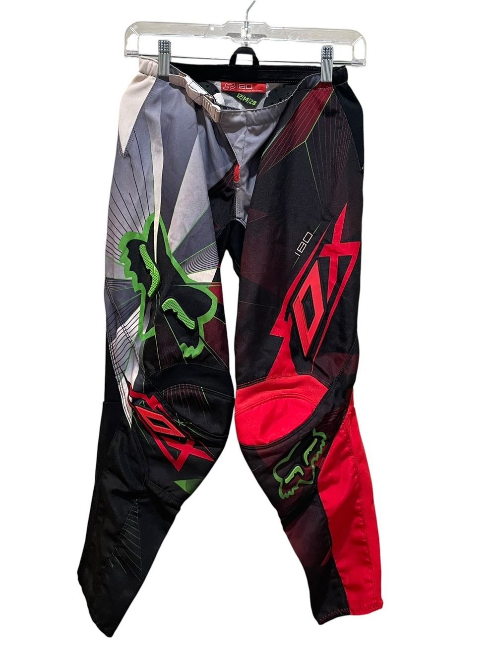 Fox 180 Performance Racewear Motocross Pants Black Red Green Youth Size 12/14/28